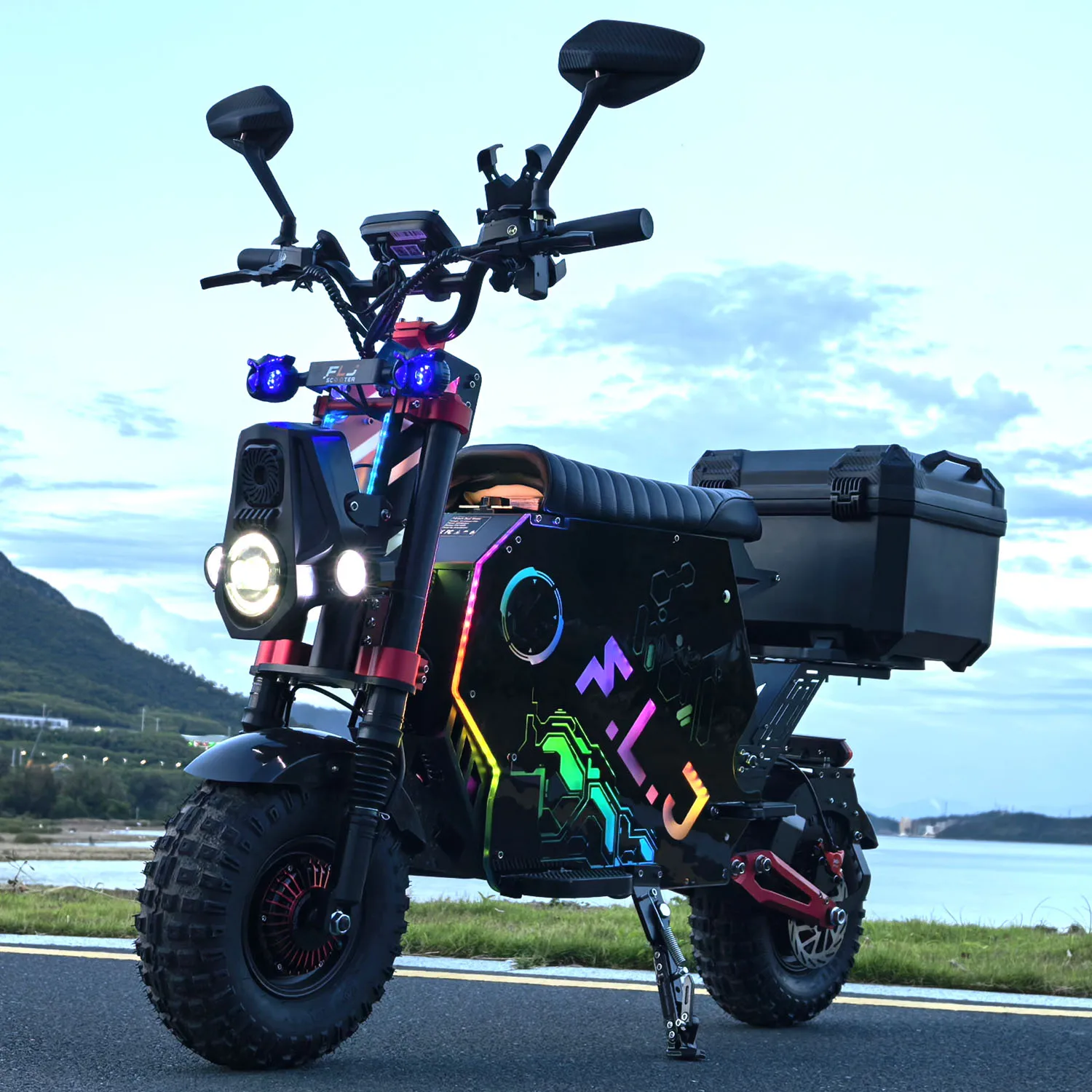 

\US Stock FLJ Scooter 72V 12000W Electric Scooter with 14 inch Off Road Fat Tire Removable battery and App Function Scooter