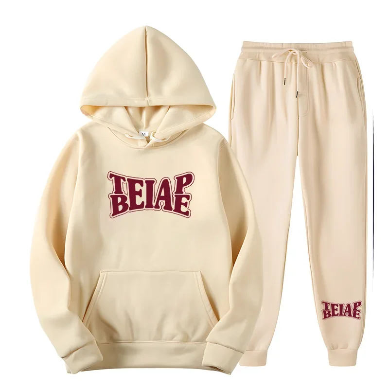 Men's oversized pure cotton hooded set, high street hooded, comfortable, fashionable printed, trendy, new, spring, autumn