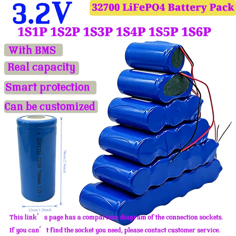 LiFePO4 32700 Rechargeable Battery Pack + BMS 1S1P 3.2V 7Ah-14Ah-21Ah-28Ah-35Ah-42Ah, Electric Boat, Solar Light, Energy Storage