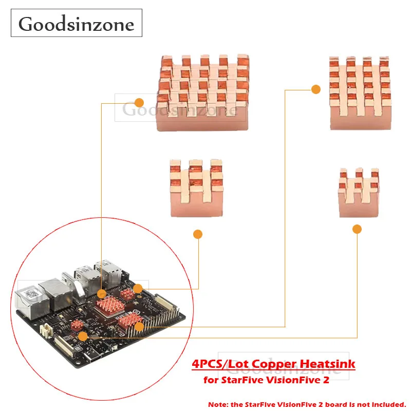 4 قطعة/الوحدة النحاس المبرد ل StarFive VisionFive 2 - 4-حزمة مبردات النحاس النقي مع منصات الحرارية لتبريد رقاقة وحدة المعالجة المركزية RAM LAN