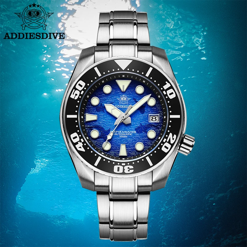 

ADDIESDIVE AD2102 Men Automatic Watch Stainless Steel 200m Diving Series NH35 Sapphire Crystal BGW9 Super Luminous Watches