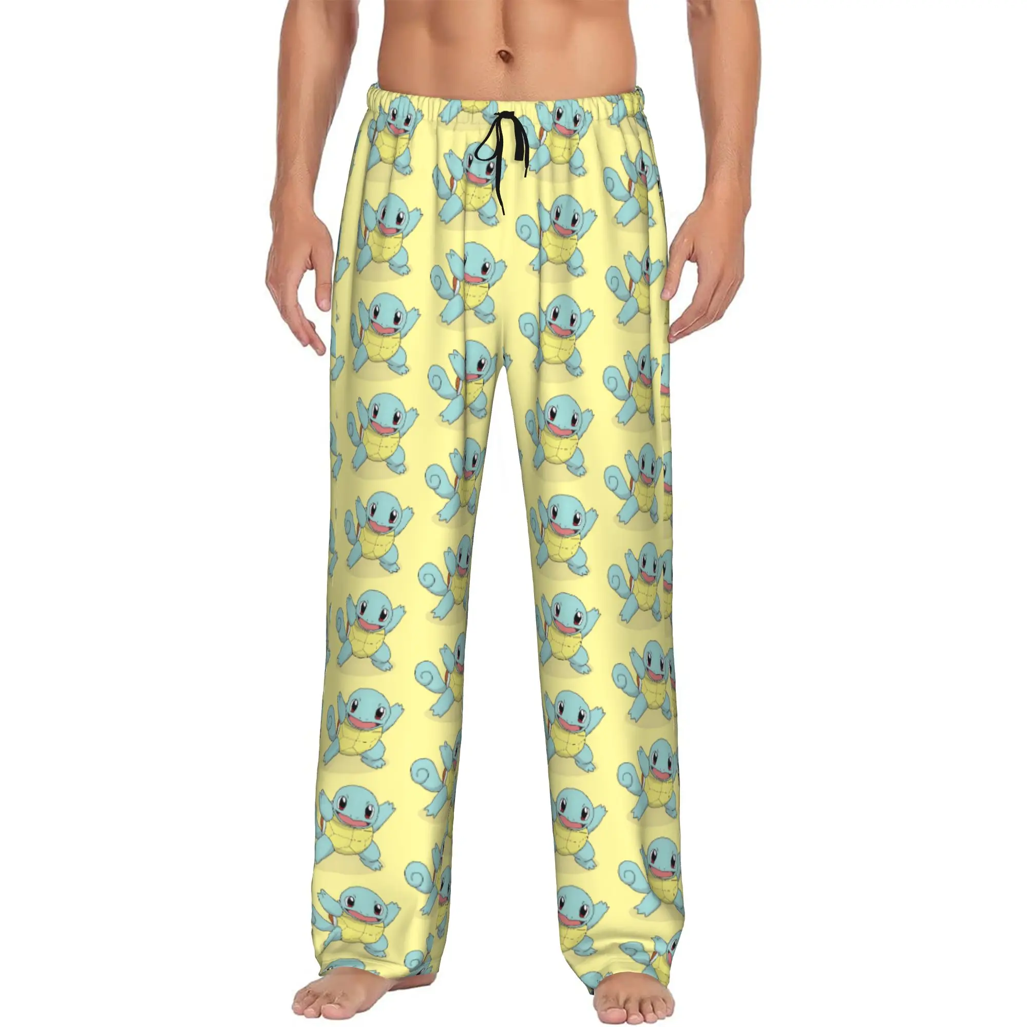 Custom S-Squirtled Turtle Cartoon Pajama Pants Sleepwear Men Elastic Waistband Anime Sleep Lounge Bottoms with Pockets