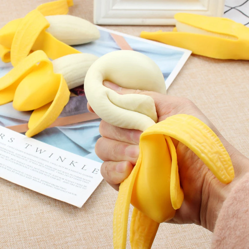 Cute Spoof Peeling Banana Squishy Fidget Toys Antistress Squeeze Toy Stress Reliever Fun Prank Trick Toy for Kids Adult Gifts