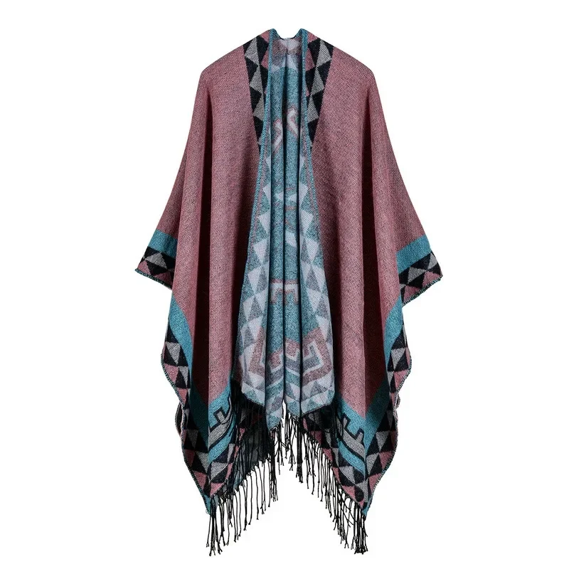 

Women Diamond Fringe Shawl Lengthening Imitation Cashmere Cape Cloak