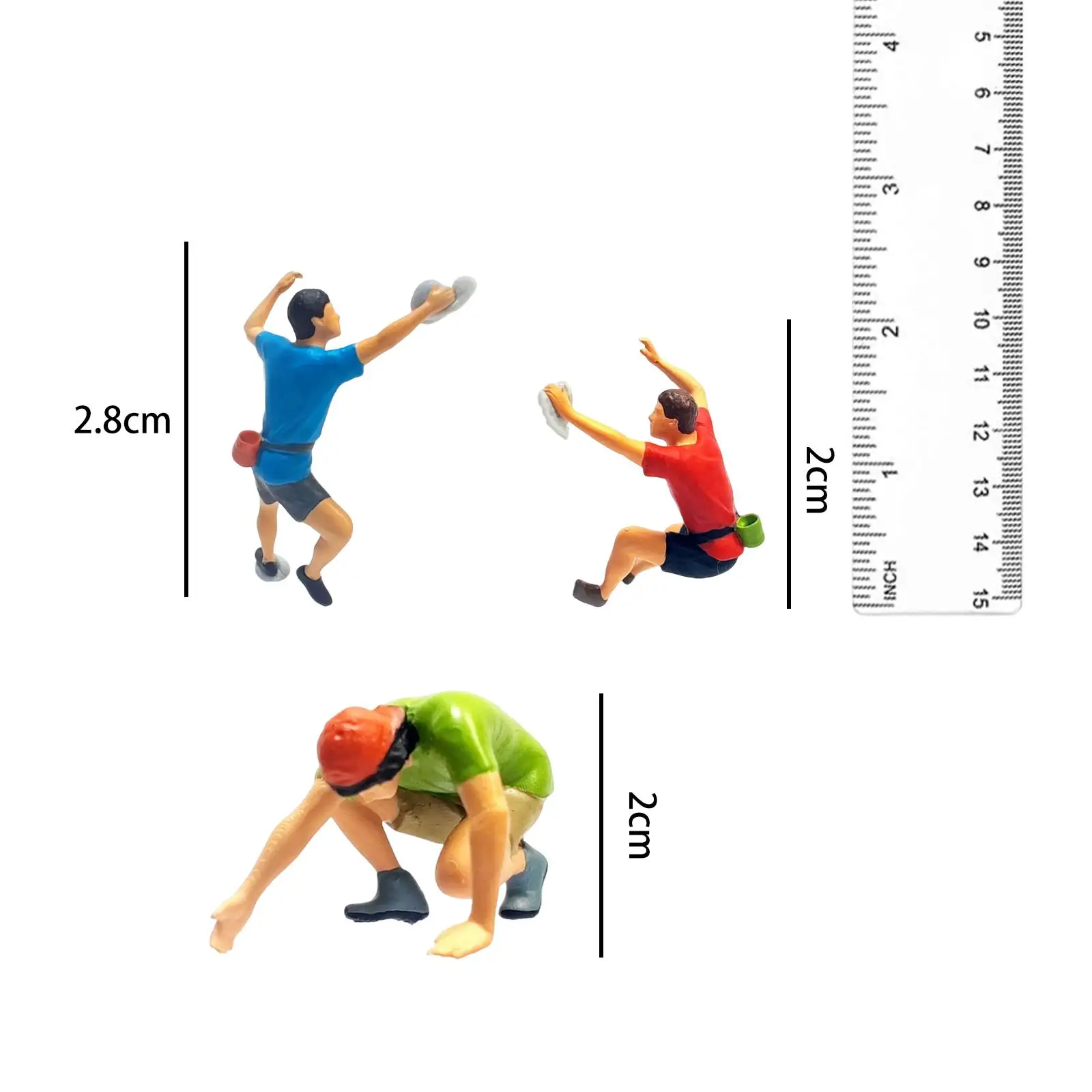 Figurine d'escalade peinte à la main, accessoires d'ornement de bureau, 1:87, 3 pièces