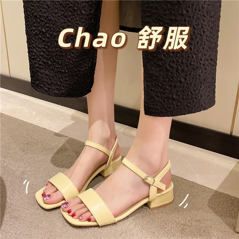 2022 Women\'s Sandals Sexy Thick High Heels Buckle Candy Solid Color Casual Summer Footwear Ladies Shoes Party Sandals Women