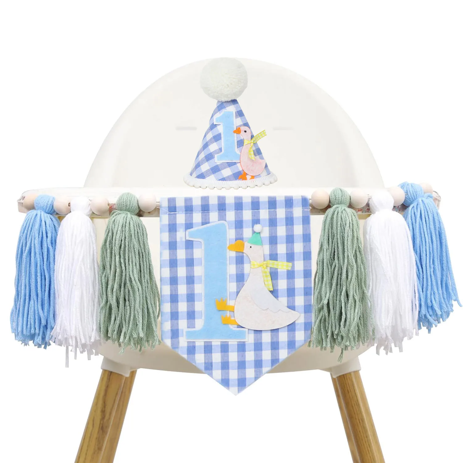 Hochstuhl-Banner zum 1. Geburtstag, blaue große Gans-Thema, dekorative Girlande für Geburtstagsfeiern, Foto-Requisiten, Partyzubehör für Jungen – Detail 1