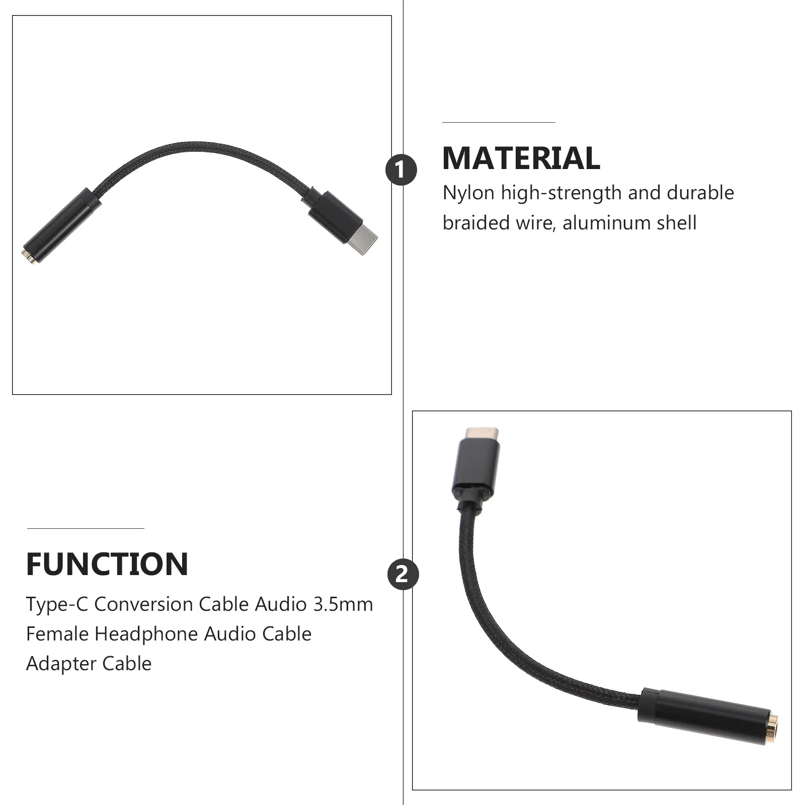 

USB Type C 35mm Audio Converter Cable Durable Aluminum Alloy Nylon Braided Wire Unplug Will Positive Negative Earphone Adapter
