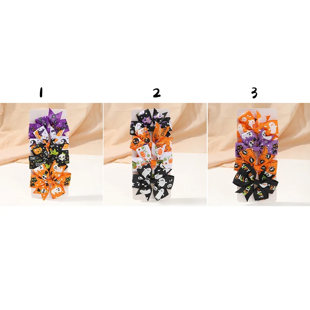 4 teile/satz Halloween Cheer Bow Haars pange für Kinder lustige Kürbis Haarnadel Band Bowknot Haars pange Mädchen Kopf bedeckung Haar Zubehör – Detail 29