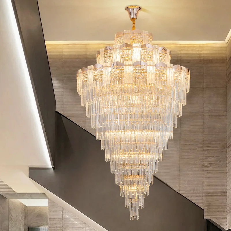 Duplex staircase chandelier LED Villa living room crystal chandelier Atmospheric restaurant club staircase chandelier