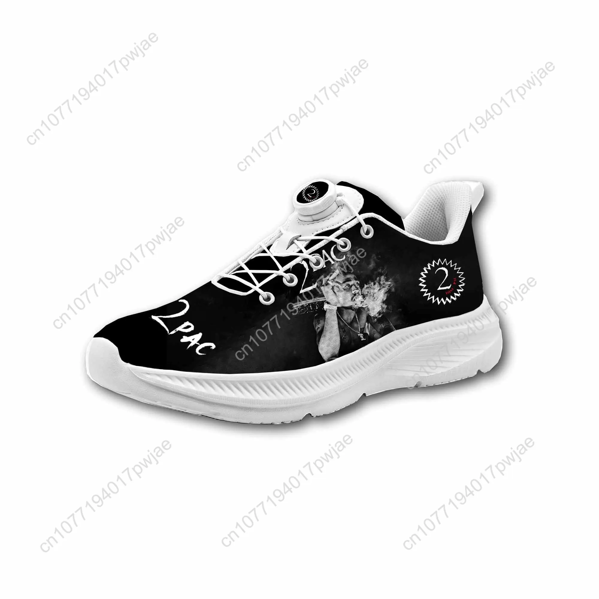 Tupac Rapper 2Pac Mens Womens Casual Hiking Shoes Laceless Rotating Button Sports Shoes lightweight Custom Sneaker view 5