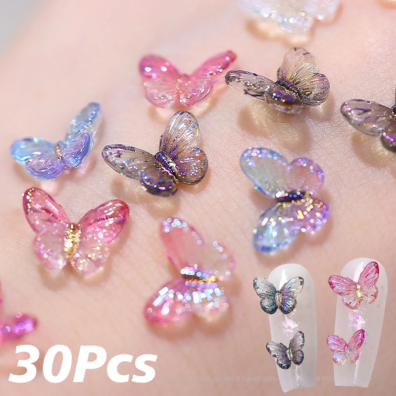 

30Pcs Glitter Gradient Wings Butterfly Nail Charms 3D Resin Butterflies Shape Charms for Nails Gems Nail Art Decoration Supplies