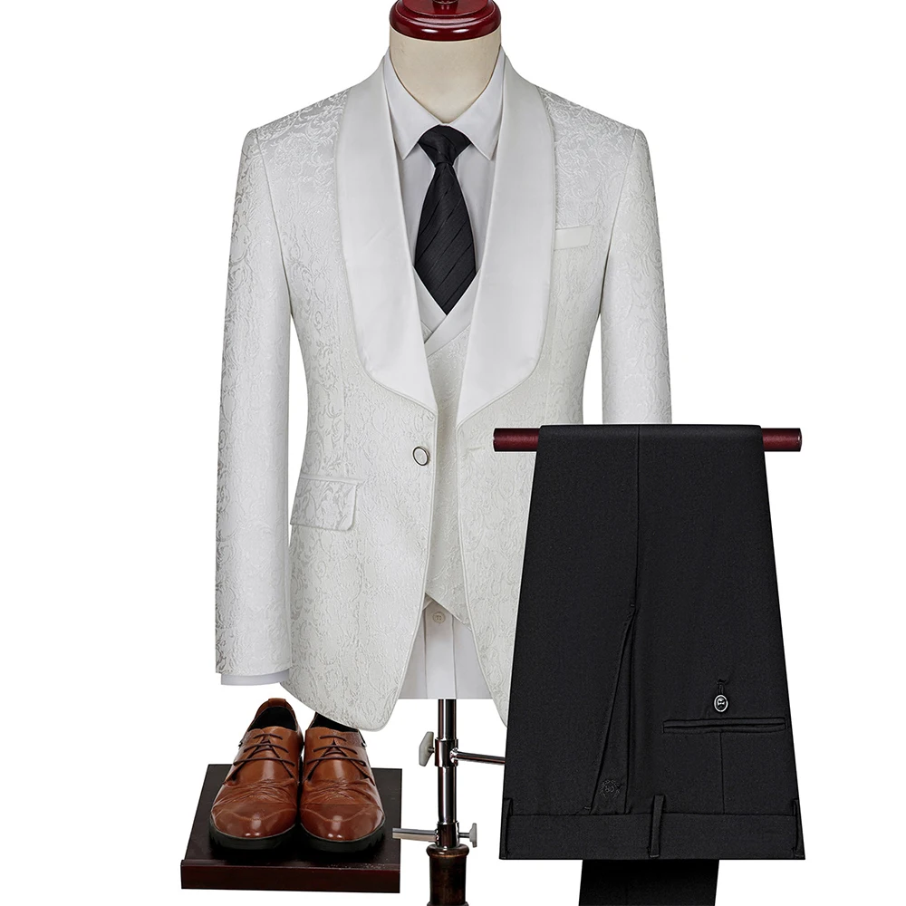

Mens 3 Piece Suit Regular Fit Elegant Wedding Dance Single Button Long Sleeve Floral 3 Piece Suit For Men