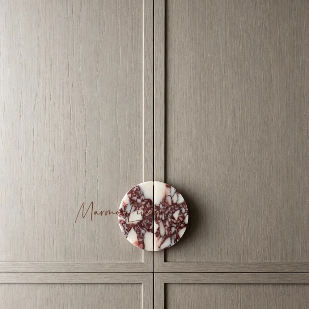 100% Natural Marble French Drawer Wardrobe Handle High-end Villa Home Decoration Doorknob