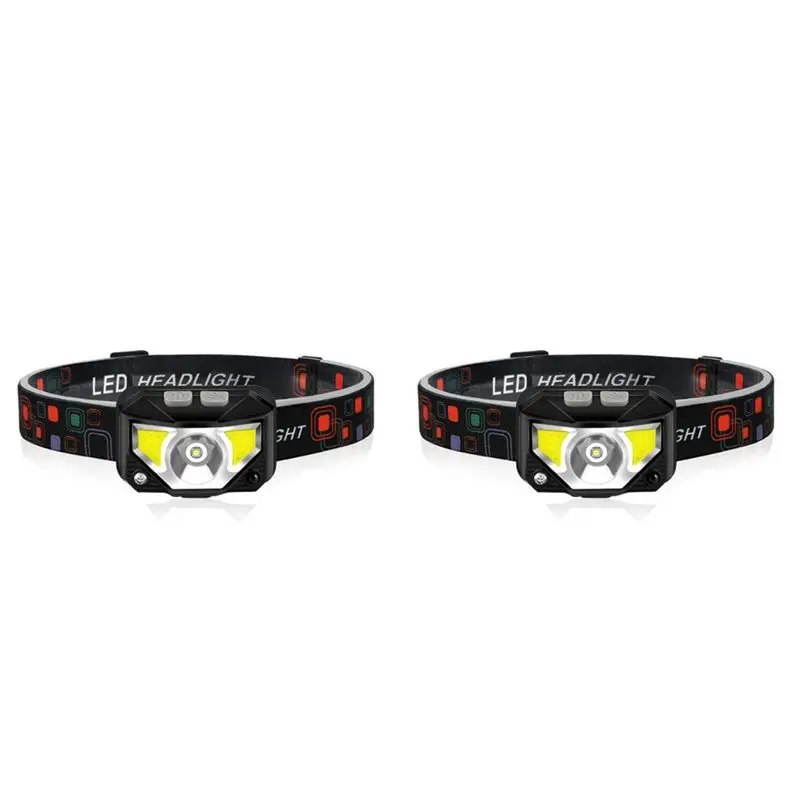 

Hot Sale-2X 1200 Lumen Bright Headlamp Flashlight LED Rechargeable Headlight Red Light Waterproof Motion Sensor Head Lamp