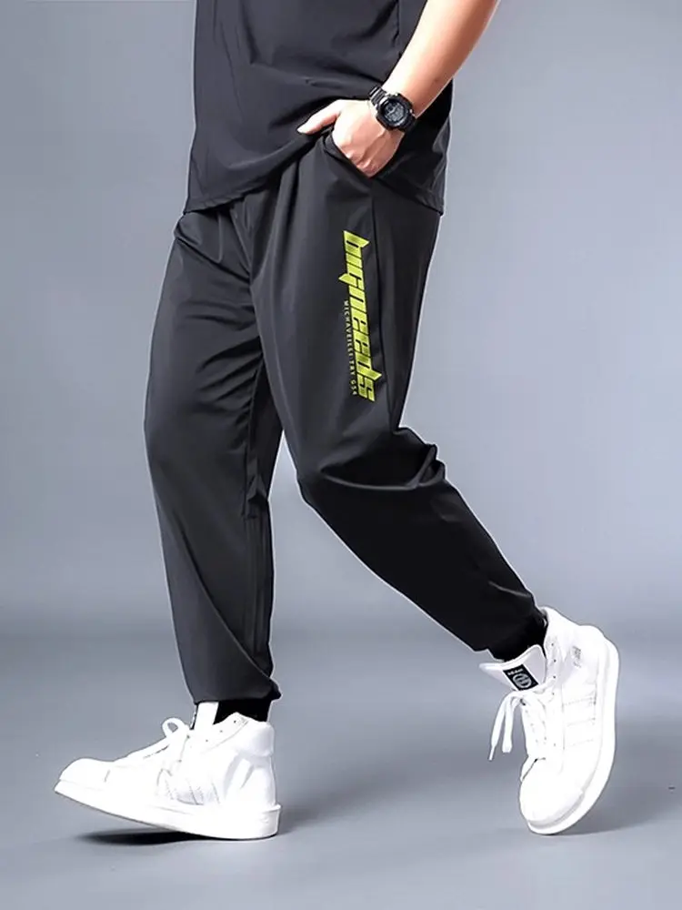 حجم كبير السراويل الرياضية الحرير الجليد الرجال فضفاضة تناسب الصيف بناطيل كاجوال العلامة التجارية العصرية مريحة للتنفس حجم كبير #3