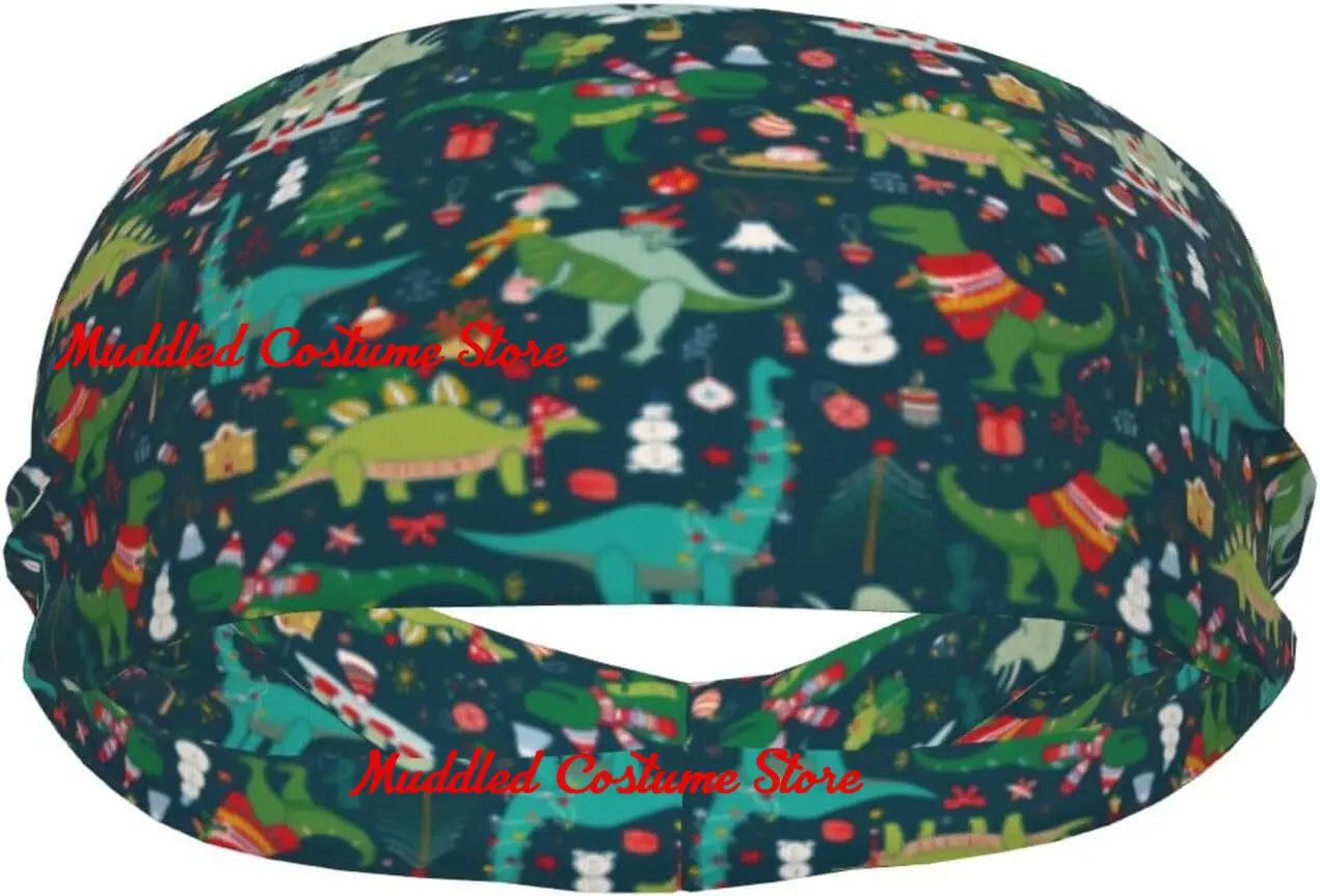 

Рождественские спортивные повязки на голову с динозавром для женщин и мужчин, впитывающие пот повязки на голову, подходящие для бега, йоги, фитнеса