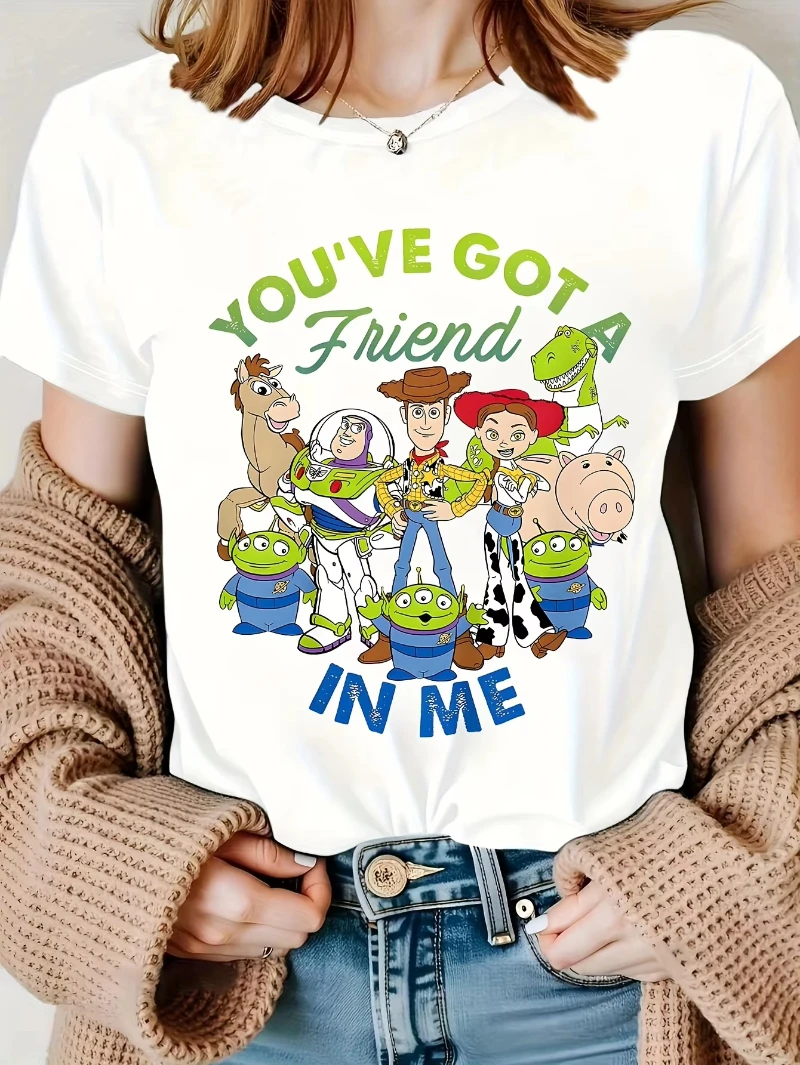 

MINISO Buzz Lightyear cartoon pattern short-sleeved T-shirt childlike and cute style suitable for women's daily and outing wear