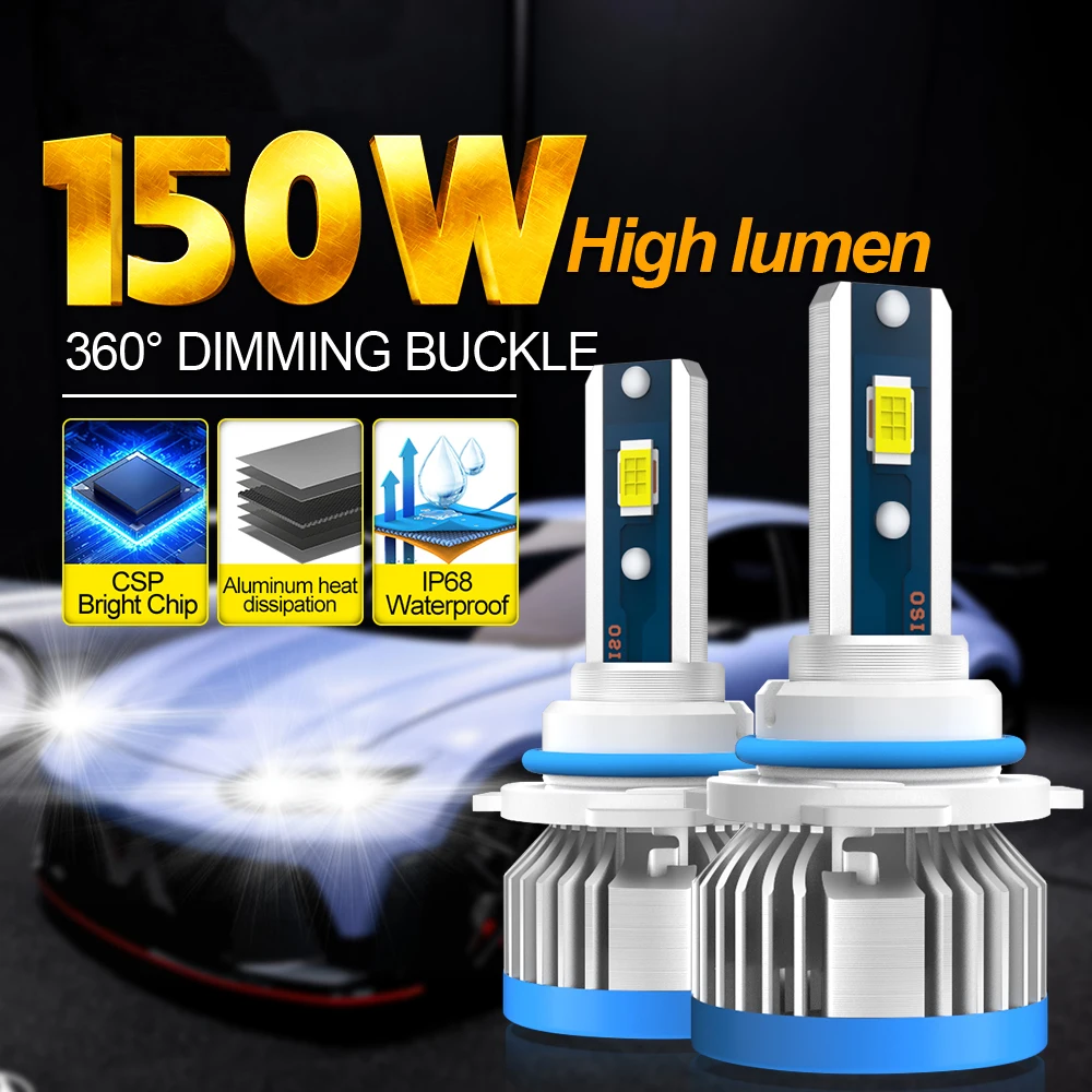 

H4 Bulb 150W Car Lamp H1 LED Headlight 12V 6000K 9005 HB3 9006 HB4 9007 H13 HiLo Beam H8 H9 H11 Fog Light Bright 3570 CSP Led H7