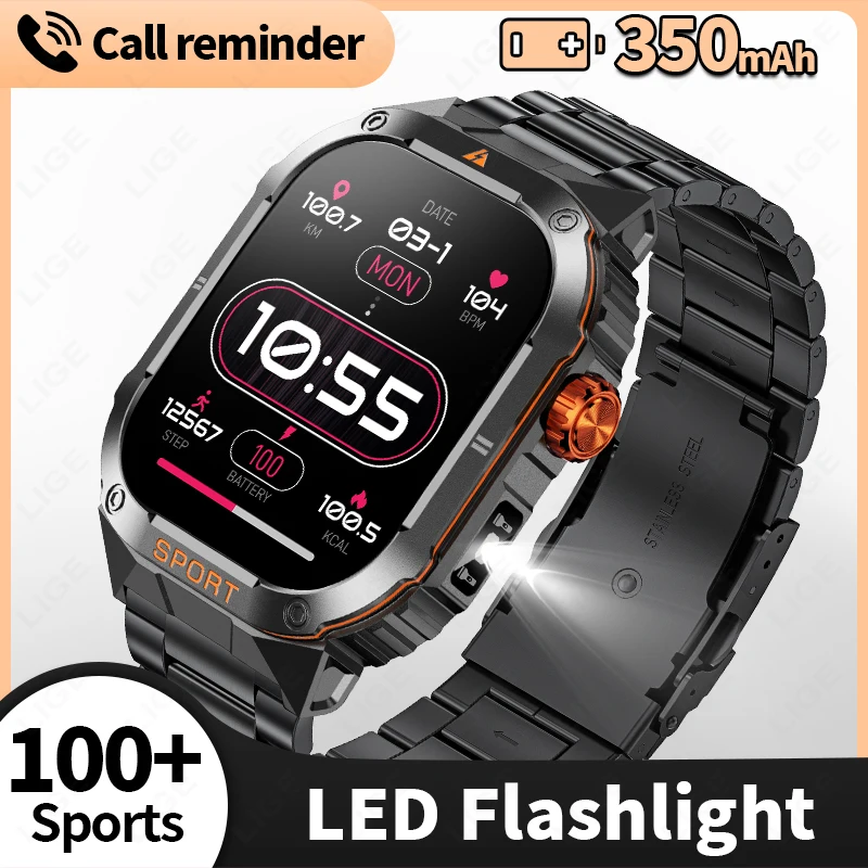 

LIGE 2,01-дюймовые HD умные часы мужские военные качественные уличные водонепроницаемые мужские часы спортивные фитнес Bluetooth вызов мужские умные часы 2025