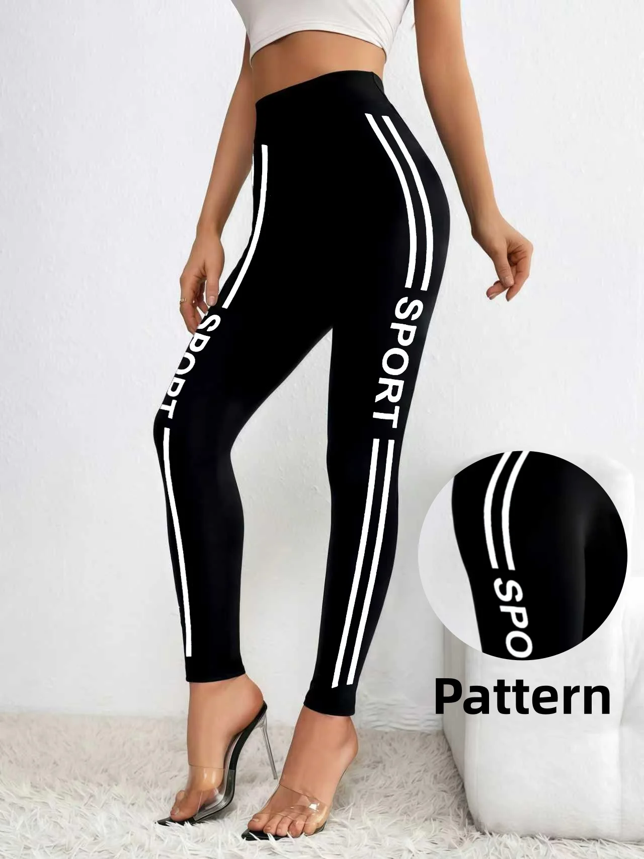 Women's Black SPORT Letter Leggings High Waist High Stretch Slim Fit Workout Yoga Pants Outdoor Sports Wear