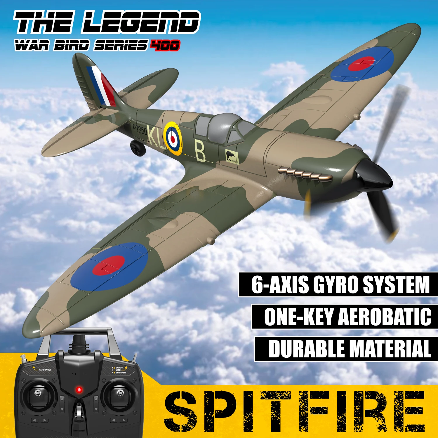 Spitfire Warplane 4Ch Beginner RC Airplanes RTF with Xpilot Stabilizer One-key Aerobatic Outdoor Toys For Children Kids