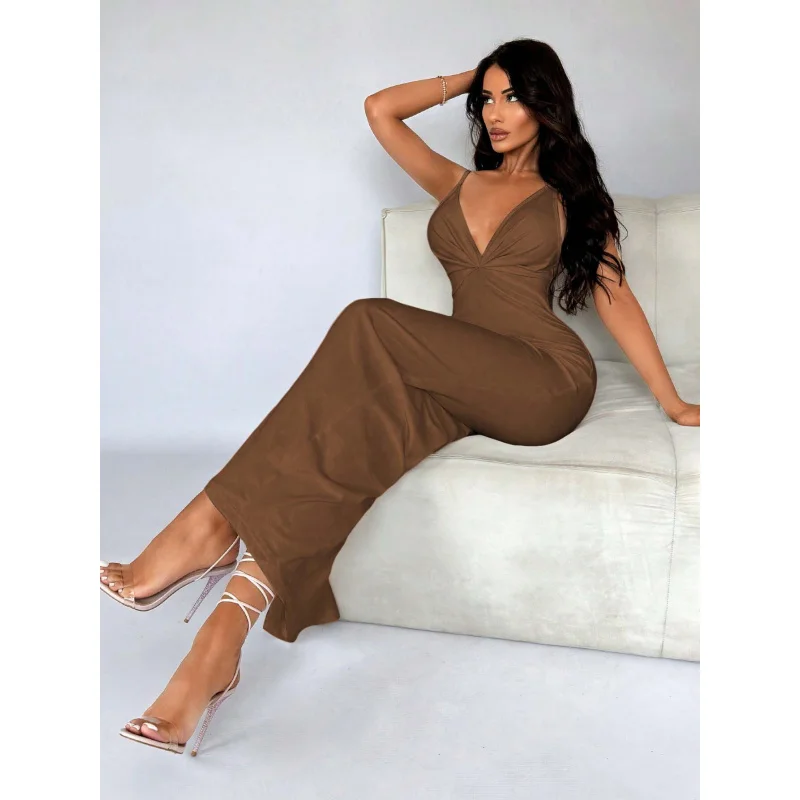 YQ1-Sexy StyleVCollared فستان بلا أكمام صيف جديد ارتفاع الخصر البلوز Bodycon فستان طويل للنساء #2