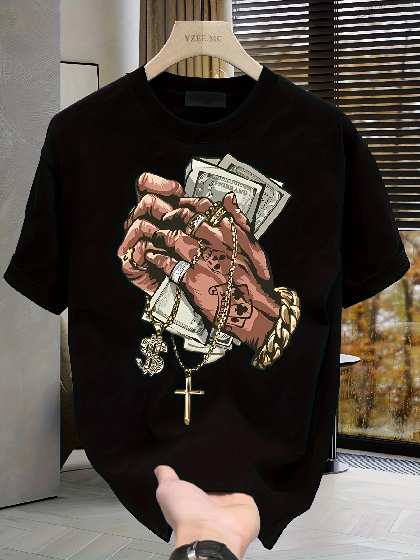 Palm Cross Printed T-shirt for Men and Women's Casual Fashion Trend Simple Short Sleeve Personalized Retro Top T-shirt