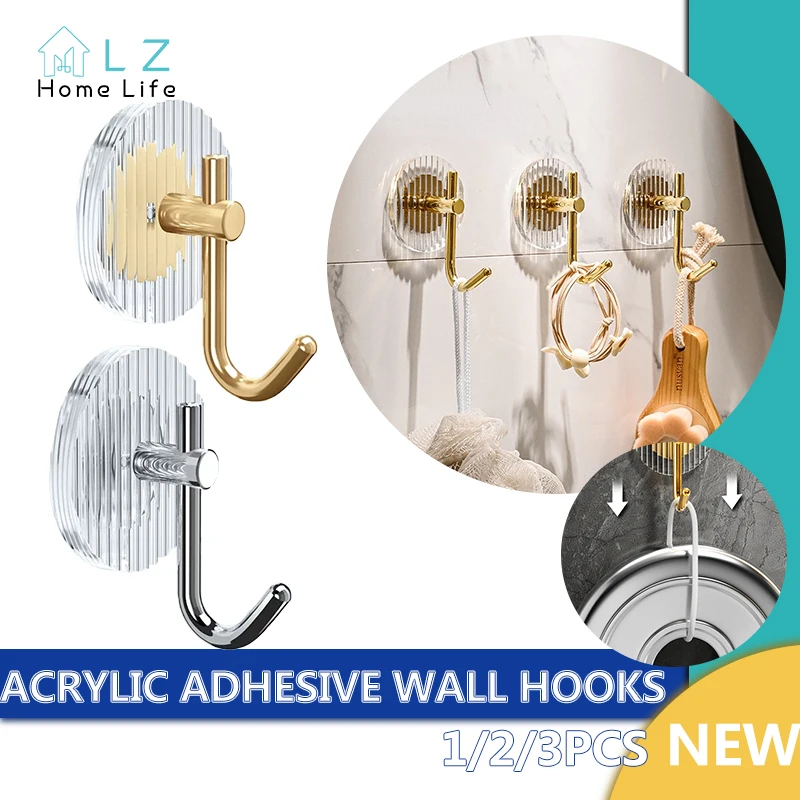 Self-adhesive Wall Hooks Acrylic Home Hooks for Hanging Waterproof Luxury Adhesive Hook Towel Holder Bathroom Accessories