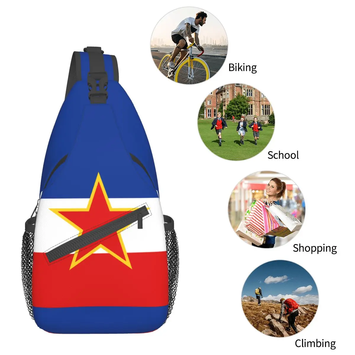 Yugoslavia Vlag Kleine Sling Bags Borst Crossbody Schouderslinger Rugzak Outdoor Wandelen Daypacks Coole Bag