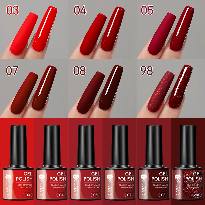 UR SUGAR 7ML Christmas Color Collection Winter Nail Gel Glitter Red Soak Off UV LED Semi Permanent Gel Varnish Wedding Manicure