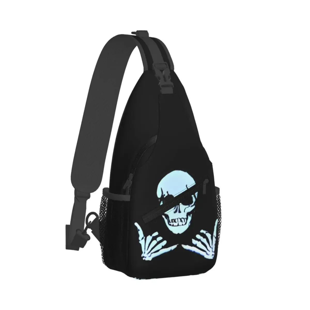 Skeleton Skull Hands Gestures Rock Roll Small Sling Bags Chest Crossbody Shoulder Backpack Outdoor Hiking Daypacks Men Women Bag