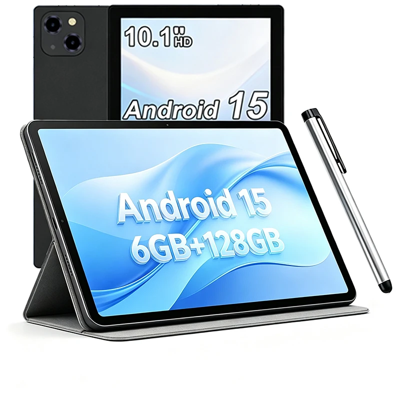 10.1 Inch Tablet Android 15 6GB RAM 128GB ROM Octa-Core  Dual Cameras 5MP+13MP 6000mAh Case Pen