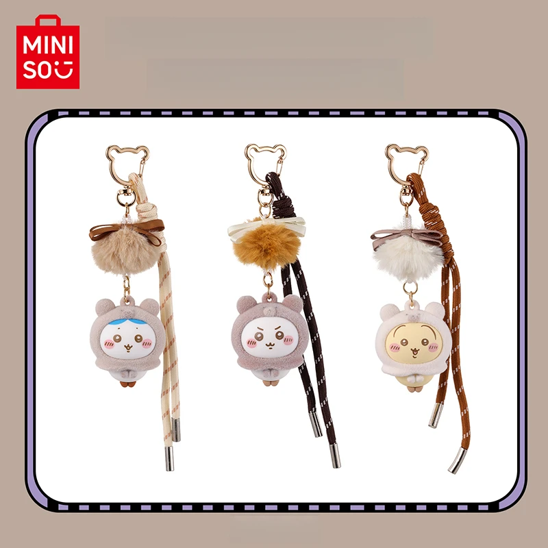MINISO Chiikawa Fluffy Cartoon Keychain Cute Plush Usagi Doll Flocking Charm Car Pendant Bag Hangings Accessory Kids Toys Gift