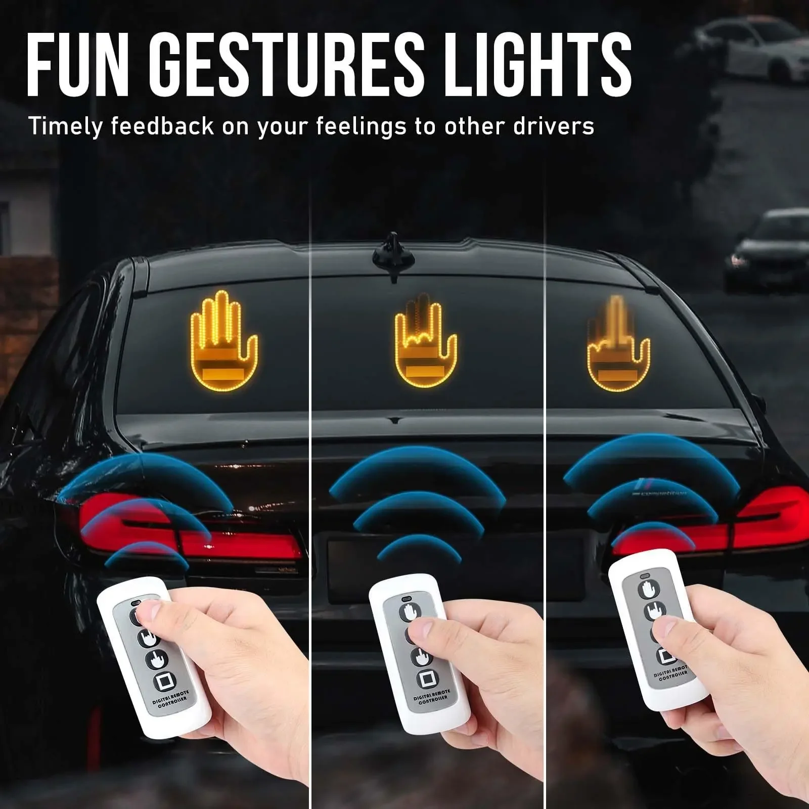 Finger Car Light with Remote Multi-Function Funny Car Finger Light Middle Finger Gesture Light Led Shine Gesture Light