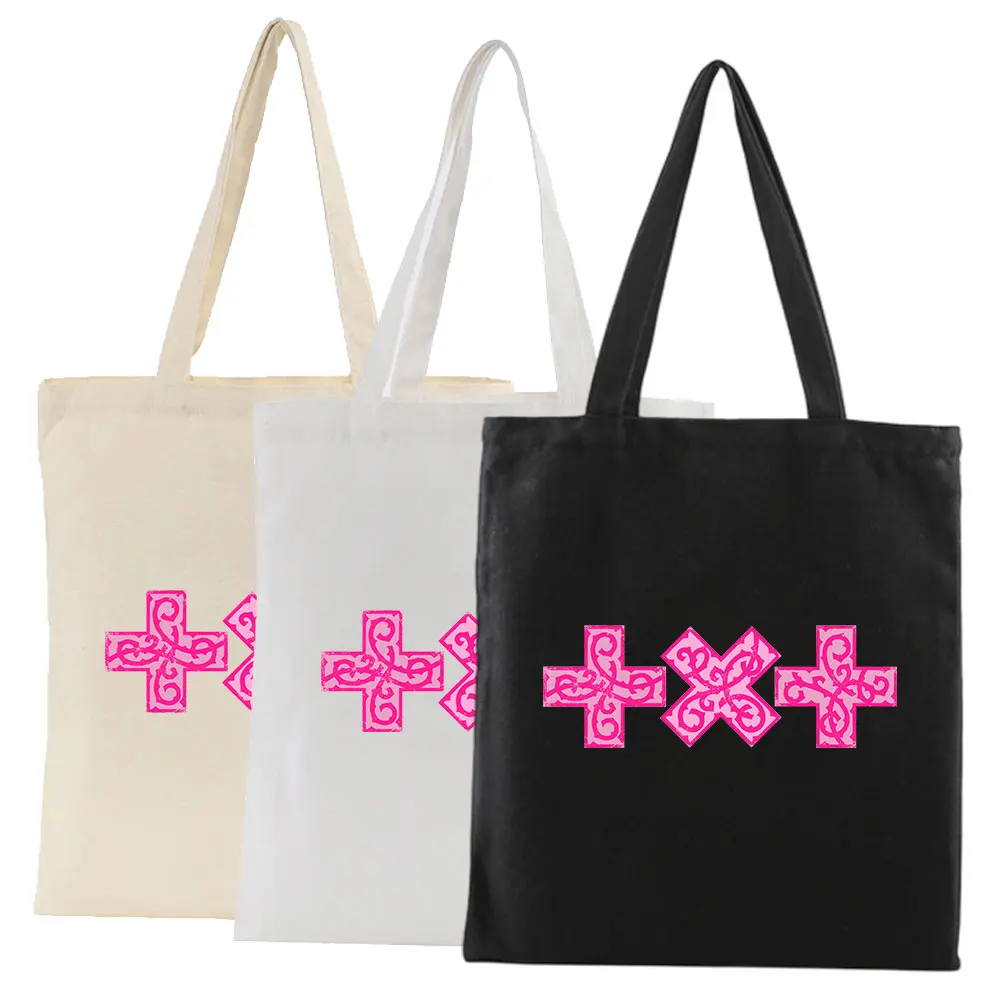 

Kpop TXT 7TH YEAR Peripheral Printed Canvas Tote Bag Student Casual Women's Hand Bag Zipper Shoulder Bag