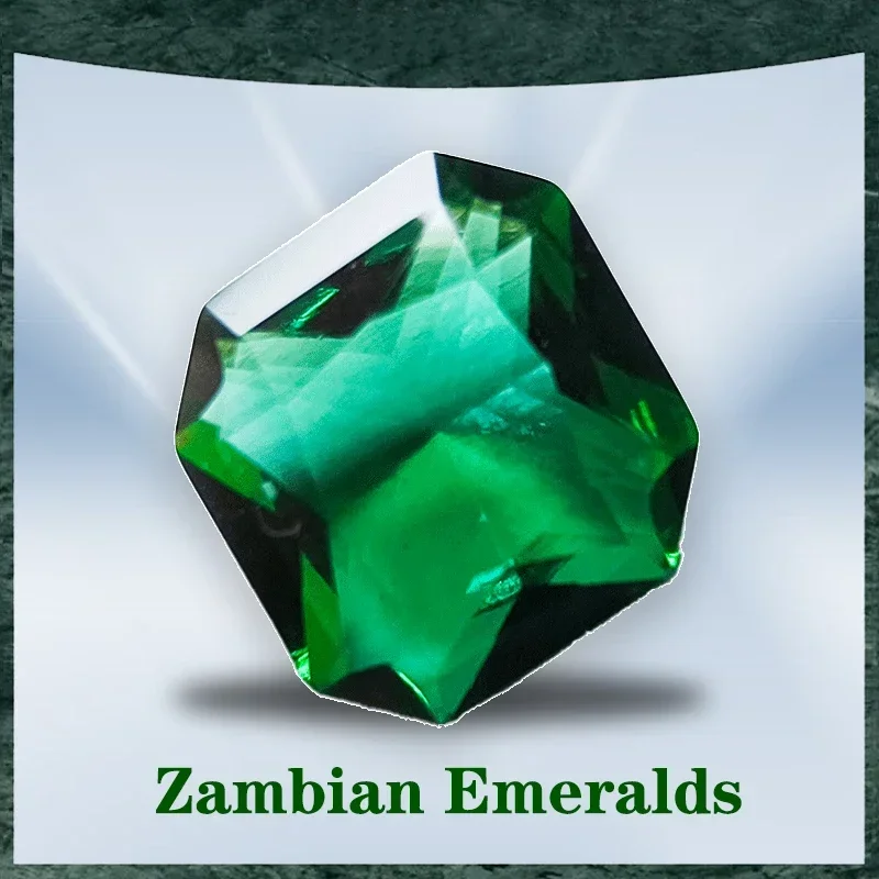 

Lab Grown Zambian Emeralds Selectable AGL Certificate Hydrothermal Hand Cutting Square No Corners with Cracks Inclusions Inside