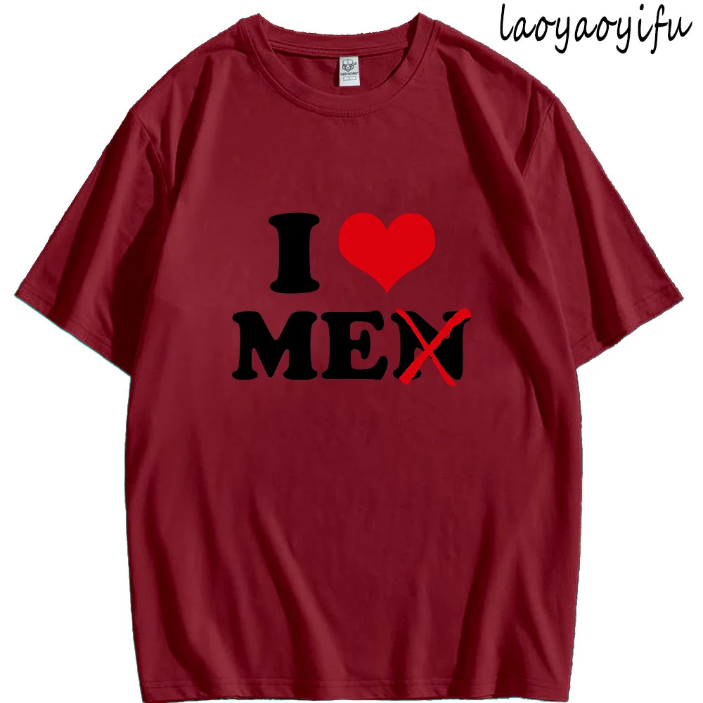 New Harajuku Streetwear Short Sleeve Funny Humor I Love Me Red Heart Myself Print Unisex Birthday Gifts Mens Clothing Cotton