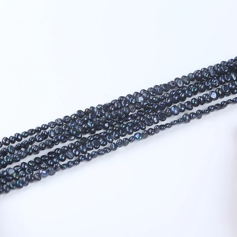 3-4mm/4-5mm/5-6mm side drilled black color baroque shape freshwater pearl 18cm short strand for jewellery making