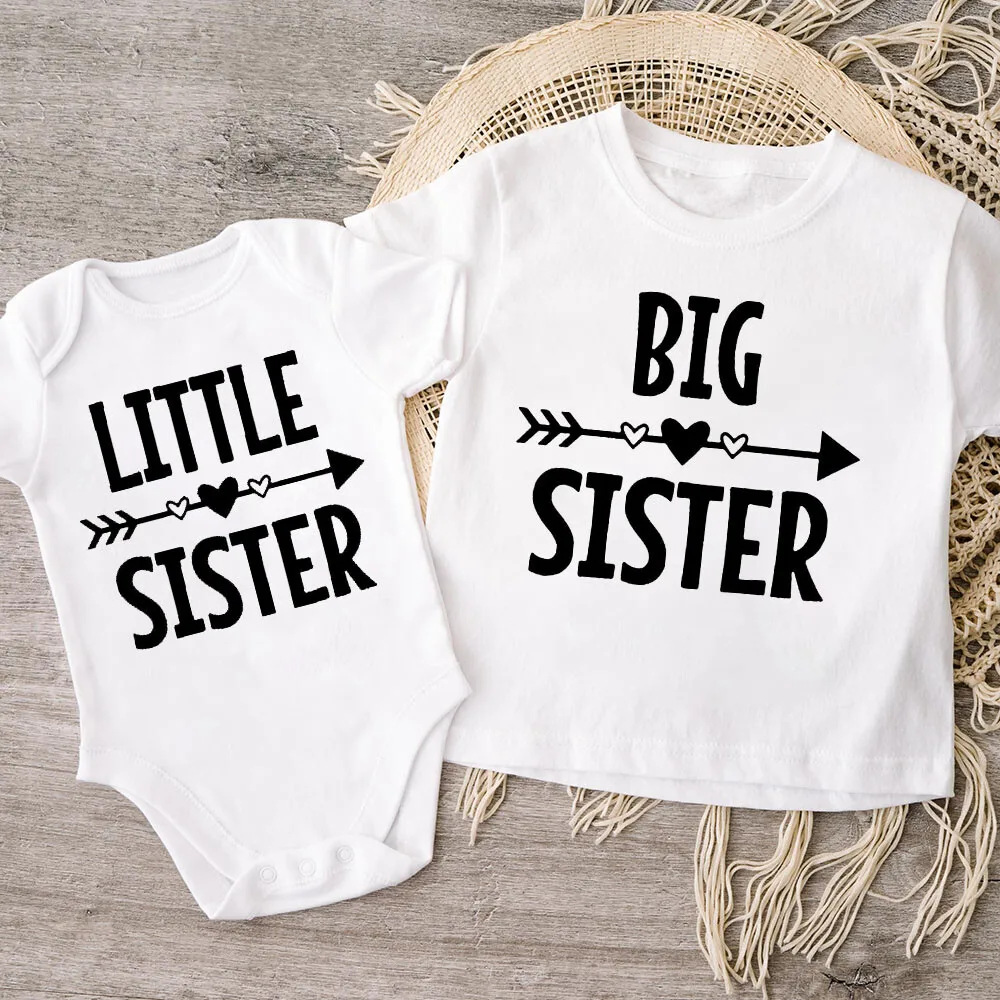 Big Sister Little Sister Family Matching Kids Clothes Short Sleeve T Shirt Baby Bodysuit Kid Jumpsuit Sisters Shirt and Bodysuit