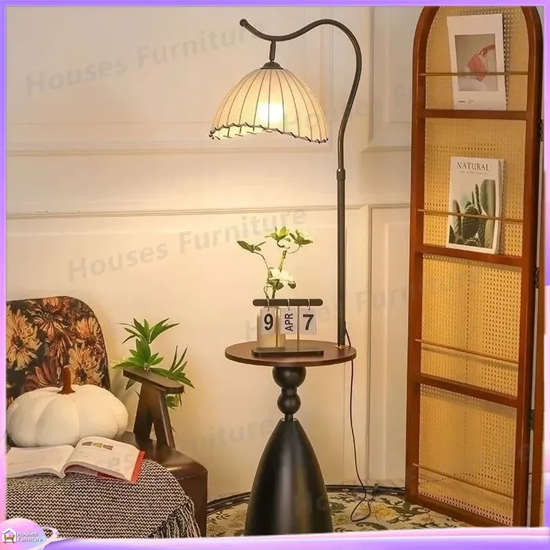 For French Medieval Retro Wabi Sabi Floor Lamp with Shelf Living Room Sofa Bedside Night Light Modern Standing Lamp Bedroom