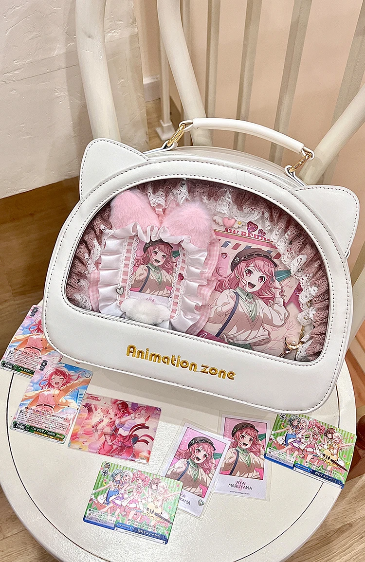Bandolera Original japonesa transparente y versátil, bolsa de bebé con orejas de gato de dibujos animados de Anime para uso diario, bolsa pequeña de entrada de alimentos Lta para mujer