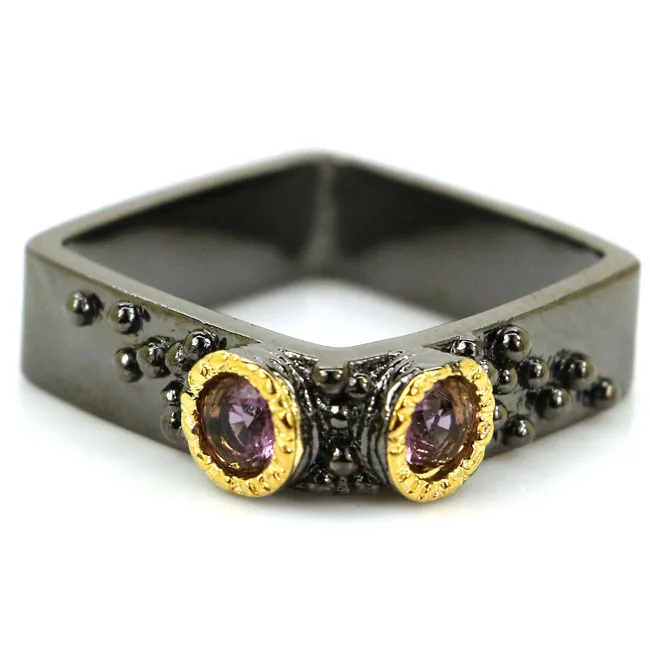 Buy 4 Get 1 Free 6x6mm Gothic Purple Amethyst Smokey Topaz Cool Black Gold Silver Rings