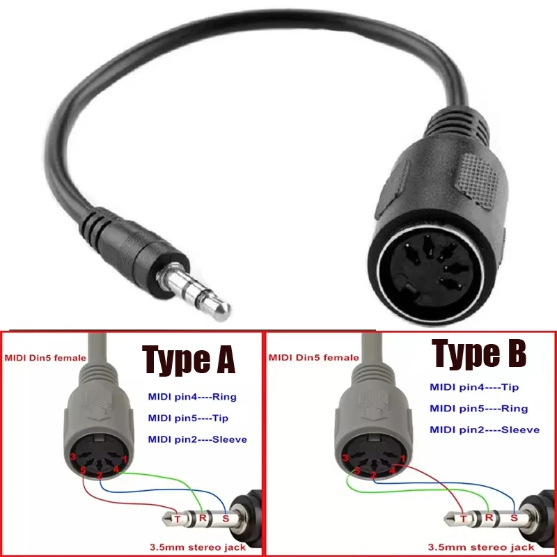 Adaptateur Audio prise 3.5mm vers MIDI convertisseur femelle 5 broches DIN 5 broches femelle vers TRS 3.5MM mâle câble de connexion sonore cordon d'extension