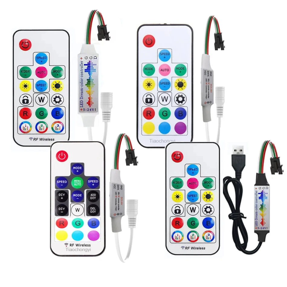 WS2812B WS2811 RGB Led Pixels Strip Light Controller DC5-24V WS2812 USB/DC MINI 3Key RF 17key 21Keys Led Tape Remote Controller