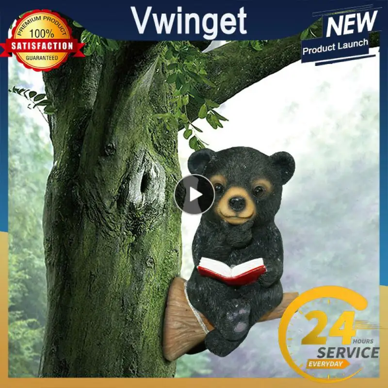 

Скульптура в виде медведя с зарядкой от солнечной батареи, детский медведь, книга для чтения, садовая статуя, двор, Художественная Скульптура, декор для сада, дерева