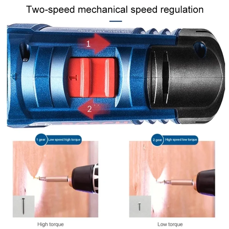 Imagem -04 - Chave de Fenda Elétrica sem Escova sem Fio Bosch Gsr120-li Bateria de Lítio Recarregável Chave de Fenda e Furadeira 12v Kits de Ferramentas Elétricas