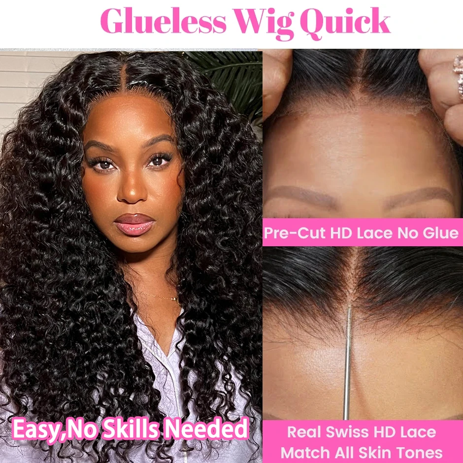 Pre Cut HD Lace Curly Glueless Wig Human Hair Ready To Wear And Go Wig 13x6 Preplucked Deep Wave Lace Frontal Wigs For Women