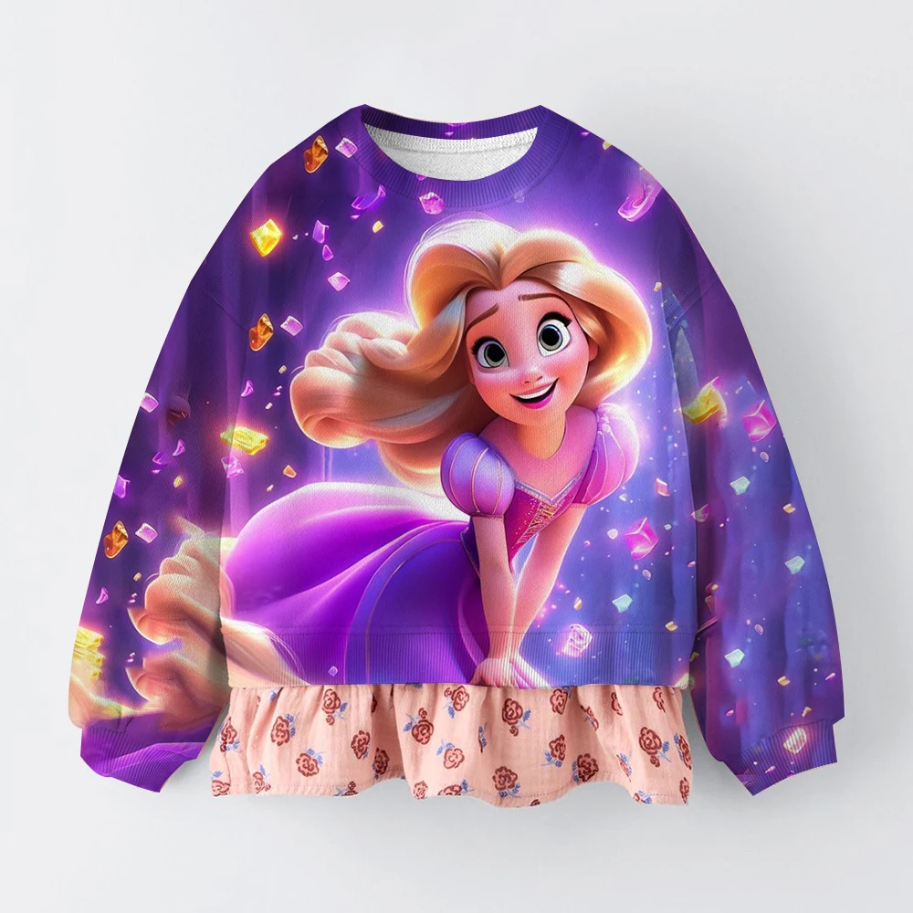 

2026 Children's Sportswear Spring and Autumn Disney Long Hair Princess Children's Cute Cartoon Top Pullover 3-12 Clothing