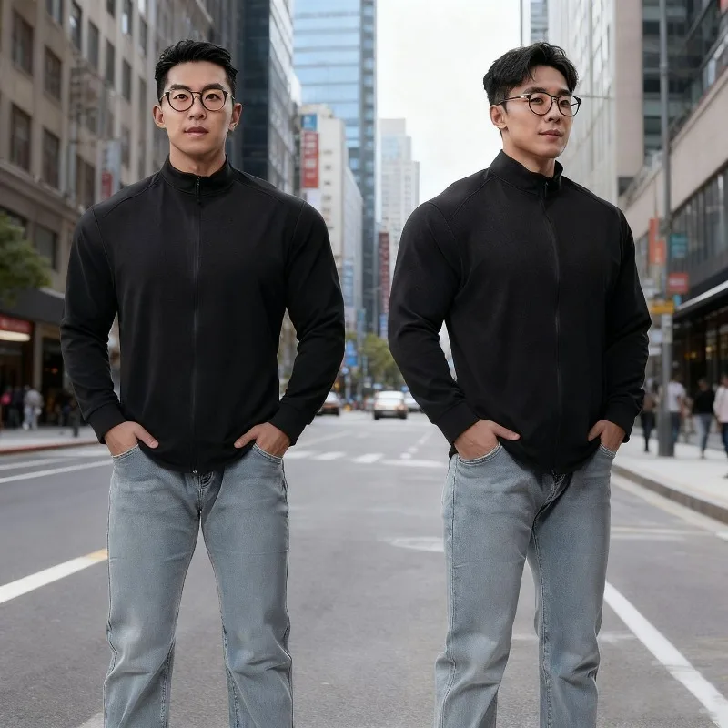 Men's Polar Fleece Zipper Long Sleeve T-Shirt Casual Running Fitness Hoodie Autumn Winter Thermal Warm Training Top Streetwear